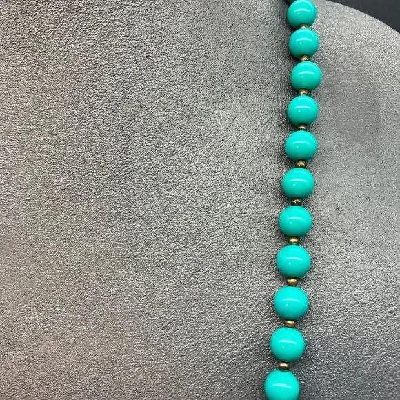Beaded Necklace As Is Round Turquoise Blue Bronze Seed Bead No Closure Soft Girl - Picture 3 of 8